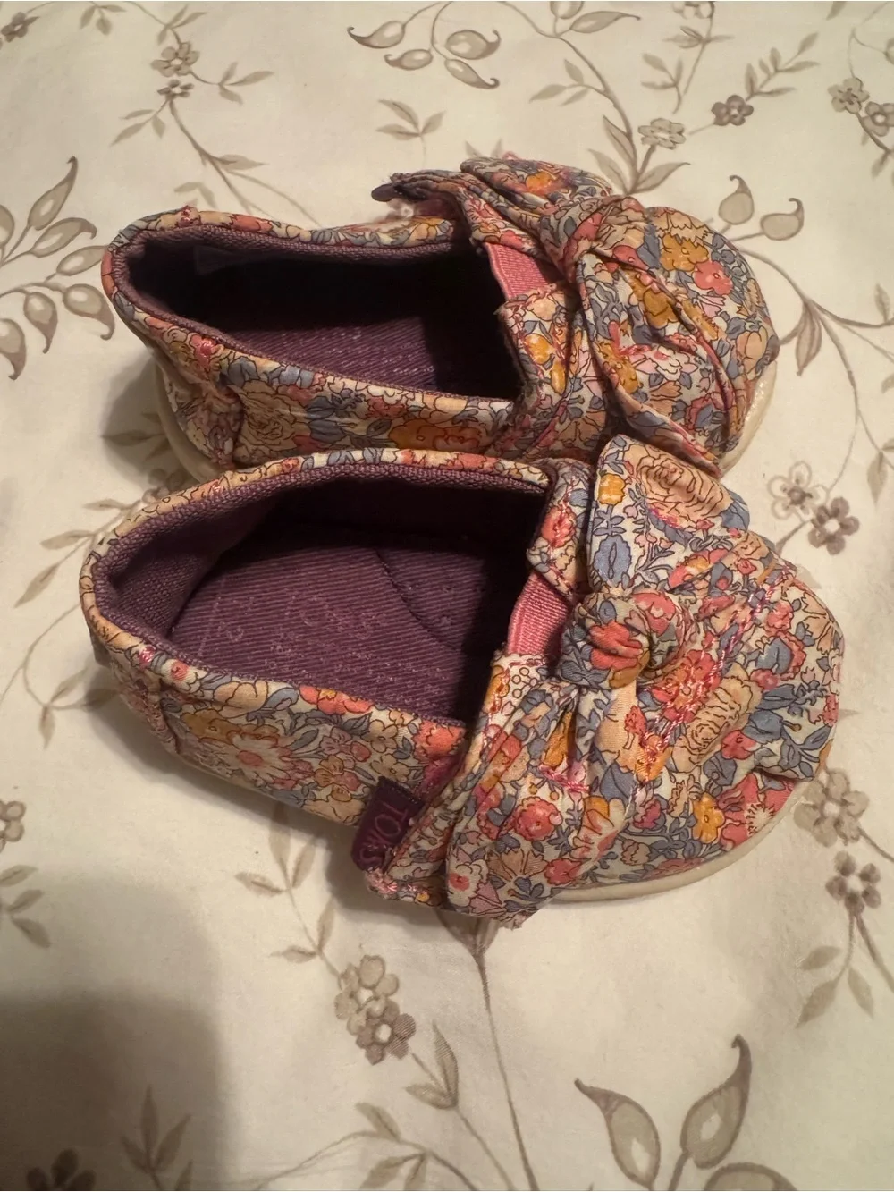 TOMS Girls Floral Slip-On Shoes with Bow - Pink/Blue/Yellow